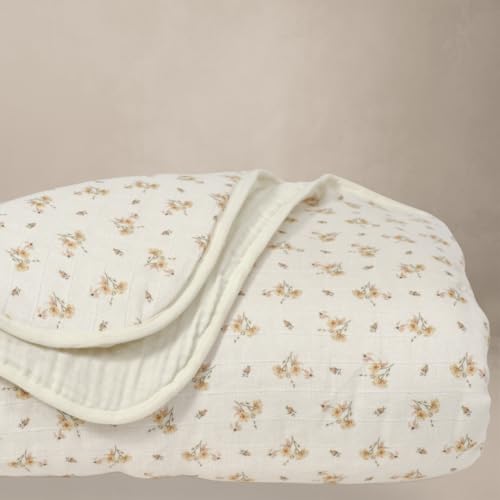 Image of Oilo Dainty Floral Crib Quilt – Premium 5?Layer Organic Cotton Muslin, Lightweight & Breathable Toddler Bed Quilt, Reversible Floral Nursery Bedding (45x60)