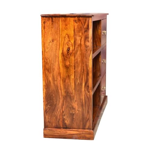 Image of Solid Wooden Book Shelf | Bookcase | Storage Cabinet for Living Room, Bedroom, Hotel & Home, Honey Finish, (L 115 x D 40 x H 105 cms)