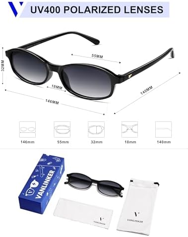 VANLINKER Retro Polarized Rectangle Sunglasses Womens Trendy 90s Small Square Sunnies Vintage Narrow Thin Frame VL9855