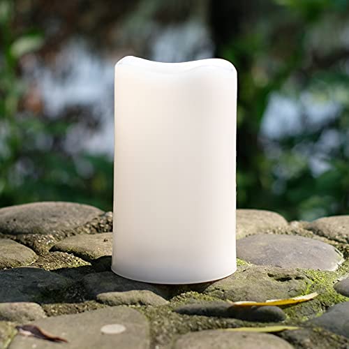 Image of NONNO&ZGF 3 X 5'' Outdoor Waterproof Flameless Candles, 3 Pack, Warm White LED Resin Rainproof Pillar Battery Candle with Remote Control /Timer