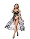 LINGERLOVE Sexy Dessous Lang Negligee Große Größen Spitze Kleid für Damen Transparent Nachtwäsche Langes Dessouskleid mit G-String