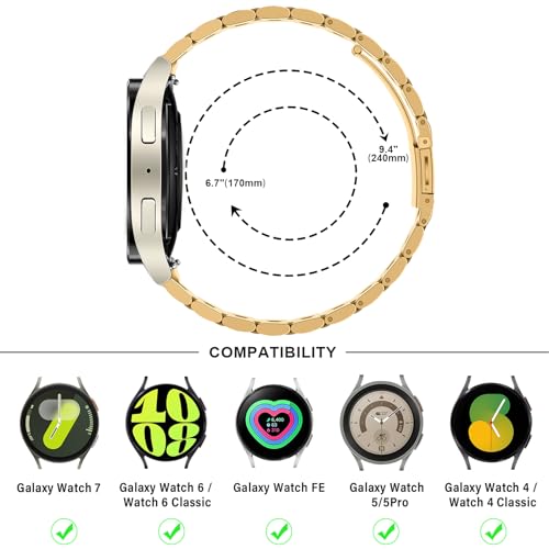 Image of Anlinser No Gap Bands Compatible with Samsung Galaxy Watch Ultra 7 /6 /5 /4 /FE Band 44mm 40mm /Watch 6 Classic Band 47mm 43mm /Watch 5 Pro 45mm /Watch 4 Classic, 20mm 22mm Metal Strap for Women Men