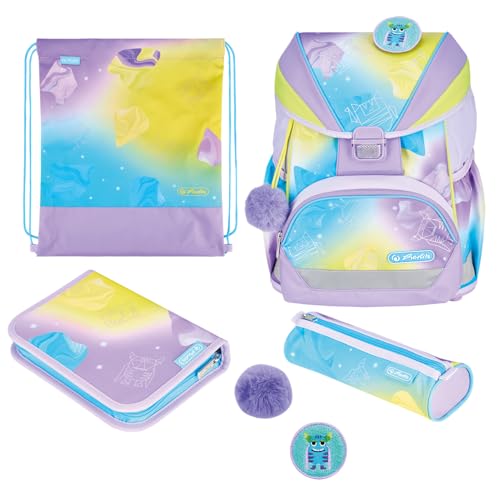 herlitz Schulranzen Set 6-teilig Little Monster Ultralight XL Ergonomische Schultasche 1.Klasse Junge Mädchen Kinder 22 L