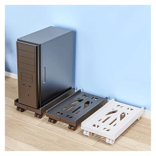 Soporte móvil para torre de computadora blanco con ruedas giratorias, ajustable para CPU, ventilado para mantener el equipo refrigerado miniatura 3