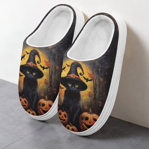 Halloween Theme Memory Foam Fluffy Cozy House Slippers for Women Men Indoor Outdoor Warm Plush Platform Slippers4