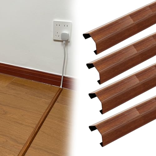 Cubre Cables Cubierta para canaleta de Cables de Grano Madera marrón, 50, 100, 150, 180 cm de Longitud, canaleta Gruesa para Cables con Respaldo(4 PCS,W 100 MM L 50 CM)