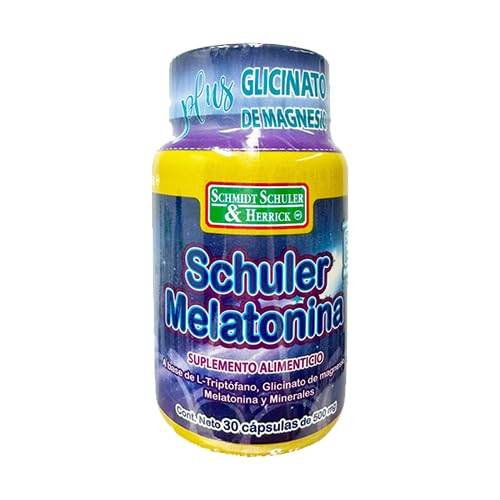 Vitamínicos, SCHULER | Melatonina 500mg | 30 Cápsulas | Suplemento Natural con L-Triptófano | Glicinato de Magnesio | Hierro | Regulación del Sueño | Relajación | No...