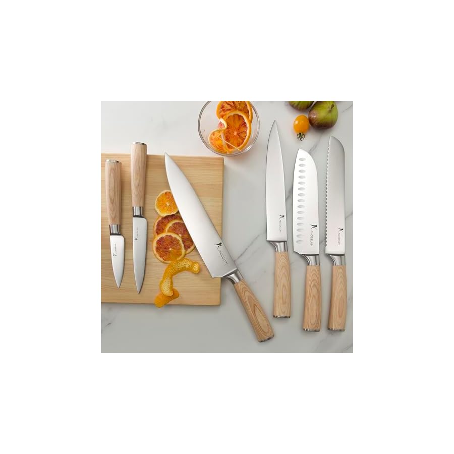 Kangdelun 15-Piece Wood Handle Block Knife Set, Ultra Sharp High Carbon Stainless Steel