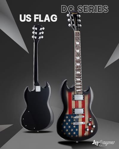 Image of Leo Jaymz 39 Inch Solid Body Electric Guitar,Maple Neck and Laurel Wood Fretboard (US Flag)
