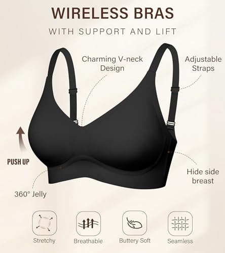Image of DEANGELMON Seamless Bras for Women No Underwire Comfortable Push Up Bra V Neck Wireless Bralette Full Coverage Wire Free