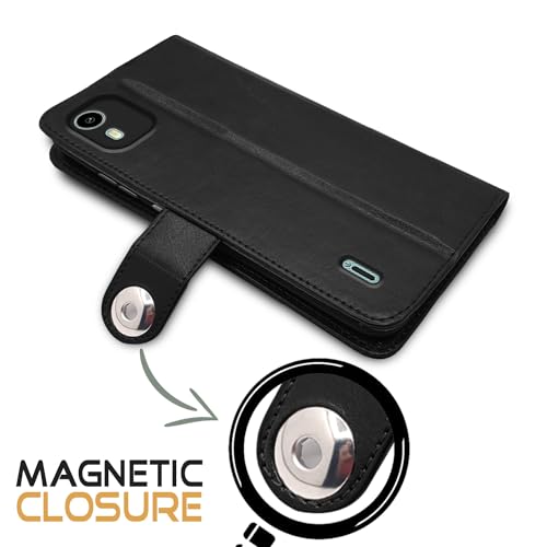 Image of Pikkme Nokia C12 / Nokia C12 Pro Flip Cover Leather Finish | Inside TPU with Card Pockets | Wallet Stand and Shock Proof | Complete Protection Button Flip Case (Black)