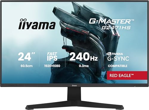 iiyama G Master Red Eagle G2471HS B1   Monitor LED IPS rápido para Juegos de 23.8 Pulgadas, Full HD, 240 Hz, HDMI DP, 0.3 ms, G Sync, Color Negro