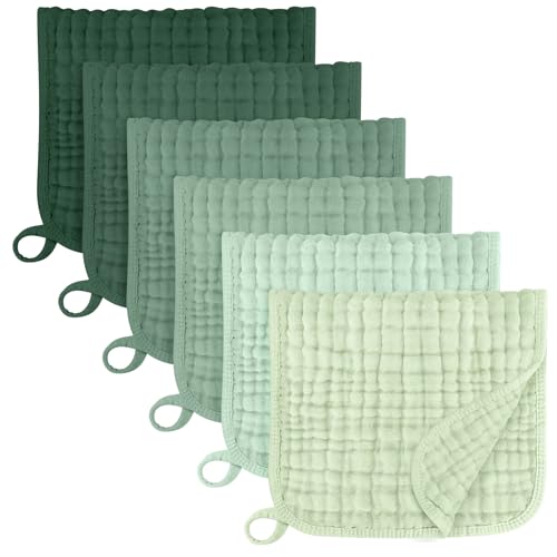 Image of NIUBALE Muslin Burp Cloths for Baby Boys Girls - 100% Cotton - Large 20''x10'' - Soft and Absorbent 6 Pack Burping Cloth for Babies Gradient Green