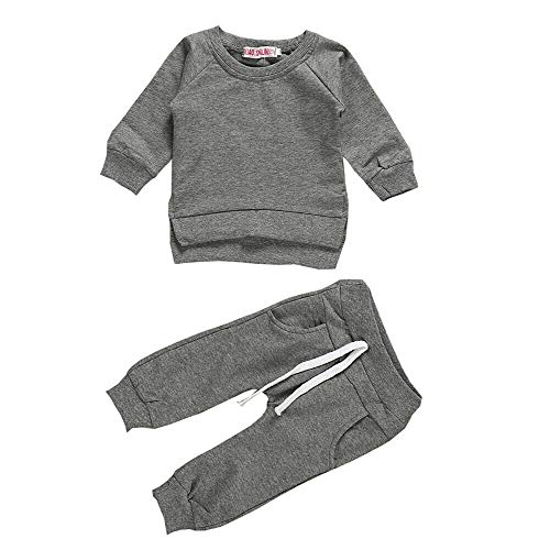 Newborn Baby Boy Girl 2Pcs Clothes,Long Sleeve Shirt Tops Sweatsuit Pants with Pockets Outfit Set (Grey, 3-6M)