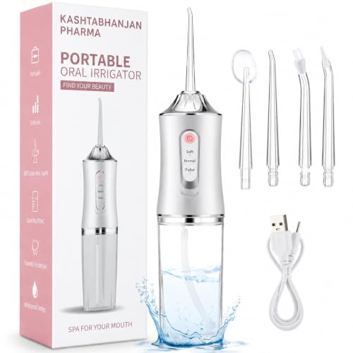 KASHTHABHANJAN PHARMA® Portable Oral Irrigator Water Flosser for Teeth Cleaning, Rechargeable Cordless Dental Flosser with 3 Cleaning Modes, 220ML Water Tank, Waterproof USB Charging Oral Care Device for Adults & Kids (Multic)
