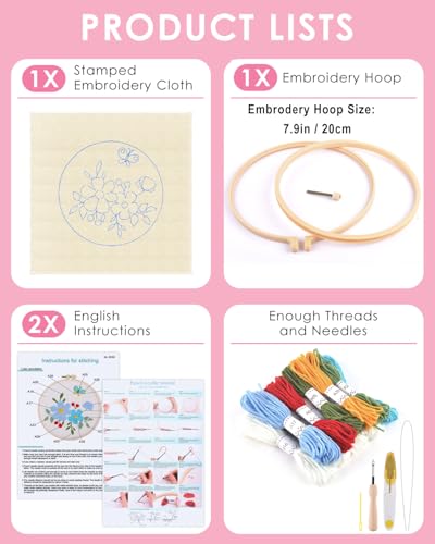 Image of TINDTOP Punch Needle Embroidery Kits, Flowers Punch Needle Kits for Adults