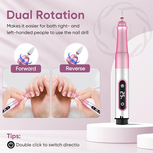 Oukzon Nagelfräser Kabellos, 13 in 1 Elektrische Nagelfeile Fräser für Gelnägel, Nagelfräser für Gelnägel 25000 U/Min, USB Wiederaufladbare Maniküre Set Elektrisch, 5 Gear Electric Nail Drill