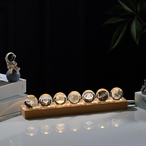 Image of 3d Crystal Ball Solar System Crystal Ball with Led Lamp Base - Best Birthday Science Gifts For Man Teacher Boy Kids Girls Men - Galaxy Jupiter Saturn Moon Earth Solar System Space Astronomy Gifts