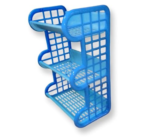 Image of Multipurpose 3-Layer Plastic Storage Compact Kitchen Organizer Combines Dish Rack Washing Basket Space-Saving Design Ideal for Kitchens Home Bathroom (Blue)