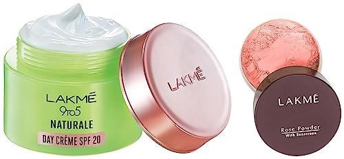 Image of LAKME Rose Face Powder for Oily Skin Type, Warm Pink, 40G And 9 To 5 Naturale Day Creme Spf 20, 50 G