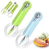 2 affetta frutta 3 in 1 in acciaio inox, taglia anguria multifunzione, affettaanguria in acciaio inox per tagliare l'anguria, scavino da cucina, adatto per casa, feste, campeggio (blu e verde).