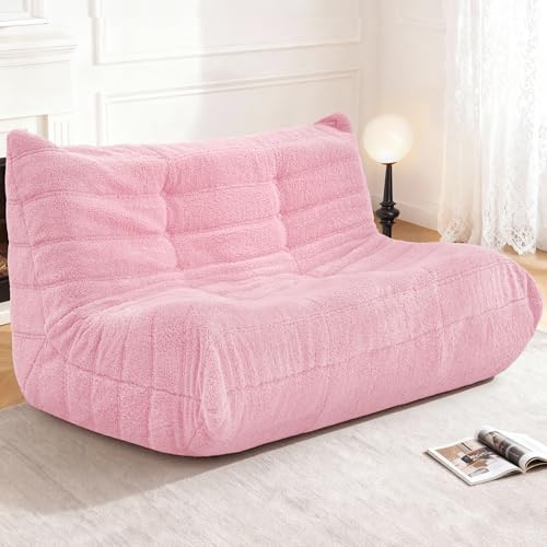Image of Bean Bag Loveseat Chair Big Sofa Beanbag Chair for Adults Fireside Chair Bean Bag Lounger with Memory Foam Filled for Home,Apartment or Gaming Venue(Pink Teddy)