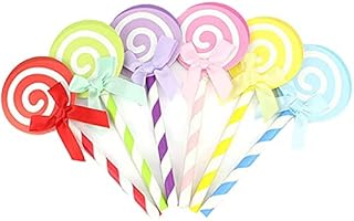 Candy Cake Topper,Round Lollipop Bow Cake Topper, 24 Colorful Swirl Cupcake Decorations, Birthday Baby Shower Wedding Celebration Party Supplies