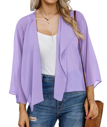 Image of Womens Summer Tops Short Shrugs Kimono Cardigans Casual Chiffon Bolero Jackets 2026