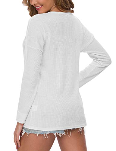 Image of MOLERANI Womens Long Sleeve Waffle Knit Henley Shirts Tunic Tops