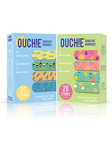 Image of Ouchie Non-Toxic Printed Bandages Combo Pack Of 2 - Blue & Lime Green