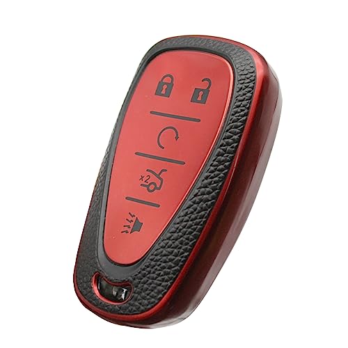 CHATYYD Key Fob Cover for Chevy, Smart Remote Car Key Case Accessories Compatible with Chevrolet Cruze Malibu Camaro Traverse Spark Equinox Sonic Volt Bolt 5 Button(Red)