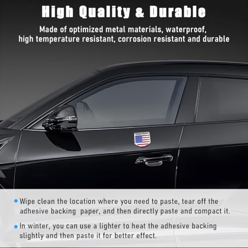 Image of povtii 2 PCS American Flag 3D Metal Decal, Aluminum Alloy USA Flag Patriotic Emblem Sticker, 3D Raised Metal Patriotic Stars Stripe Sticker for Auto Body Bumper, Car Accessories (Style D)