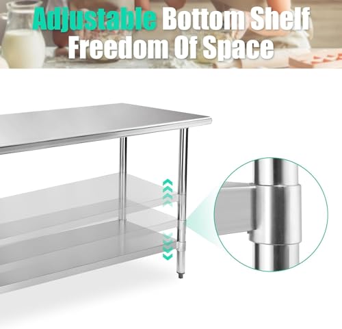 Image of STABLEINK NSF Stainless Steel Table with Wheels Casters 48x30 Inche, Metal Prep & Work Table with Adjustable Undershelf, for Commercial Kitchen, Restaurant, Laundry and Garage