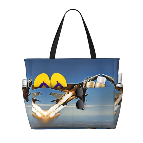 Sac fourre-tout imprimé avions de chasse grand format noir pour le travail et le quotidien
