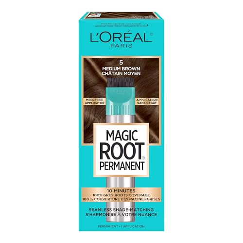 L'Oreal Paris Magic Root Rescue 10 Minute Root Hair Coloring Kit, Permanent Hair Color with Quick Precision Applicator, 100 percent Gray Coverage, 5 Medium Brown, 1 kit
