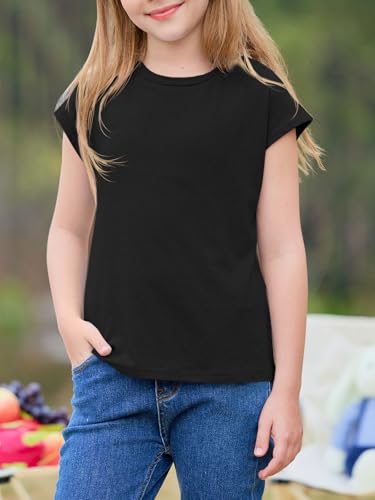 Image of Imily Bela Girls Short Sleeve T Shirts Crew Neck Cap Sleeve Tank Tops Casual Loose Summer Shirt Kids 5-14 Years