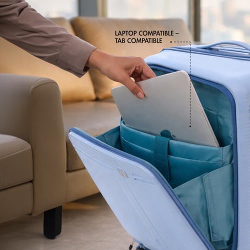 Image of Aristocrat Solana Cabin Trolley Bag 53cm | Small | Hard Luggage | 8-Wheel Suitcase with Laptop Compartment for Business Travel | TSA Lock with Anti-Theft Zipper | 3 Years International Warranty (Blue)