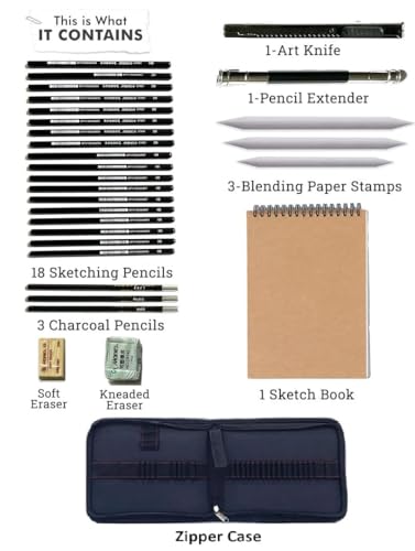 Image of DaKos Sketch Pencil Set - Drawing Pencil Set and Shading Pencil Set for Artists, with A5 Drawing Sketch Book, Perfect Sketching Kit of Charcoal Pencil and Shading Art (30 Pieces)