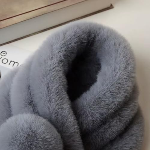 Rex Rabbit Fur Scarf, Fur Neck Scarf with Fuzzy Ball,Women Winter Super Soft Thick Warm Furry Plush Scarf2