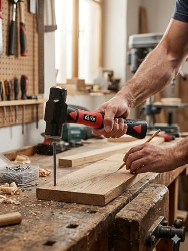 Image of KAITO Sledge Hammer with Fiber Handle | Heavy Duty Forged Steel Head | Anti-Slip Shockproof Grip | Professional Hammer for Construction, Demolition & Carpentry Work (1, 1 LB) 700 Grm | Red & Black
