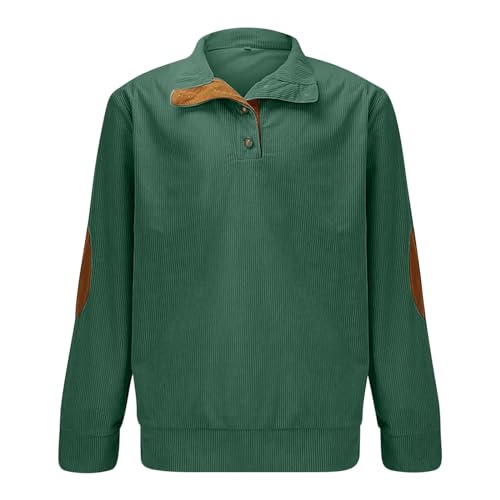 Mens Corduroy Sweatshirt Outdoor Casual Stand Collar Long Sleeve Shirt Quarter Button Pullover Thermal Henley Tops2