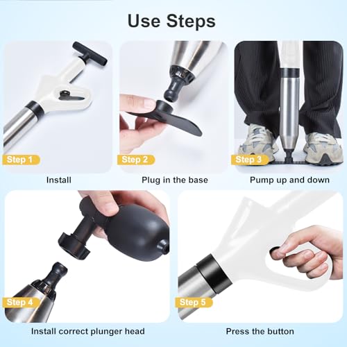 Image of Toilet Plunger - Plungers for Bathroom Heavy Duty, Powerful Toilet Snake for Unclogging Plunger with Real-Time Pressure Indicator Plungers for Washbasin, Floor, Kitchen Clogged (White)
