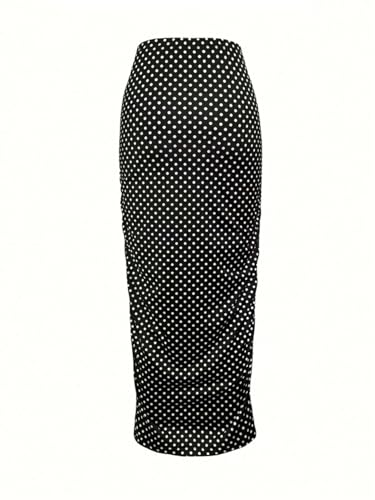 Women's Polka Dot Print Pleated High Waist Pencil Skirt Elegant Slimming 2025 Fashion Long Skirts2
