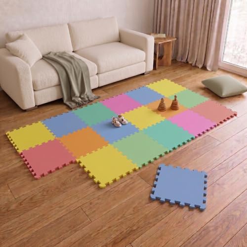 LittleTom Spielmatte Baby Puzzlematte Mint & Rosa - 18 Matten je 30x30 cm Krabbelmatte 180x90 cm Bodenmatte Kinder - Puzzle Teppich Kinderzimmer - Bodenschutzmatte Spielteppich - Eva Schaumstoffmatte