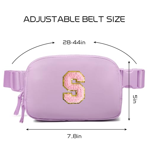 Image of Belt Bag Two-Way Zipper Fanny Pack Crossbody Bags with Initial Letter Patch Cute Stuff for Teenager Girls Trendy Preppy Stuff for Teen Girls Birthday Gifts Cool Stuff for Teens (Lavender-S)
