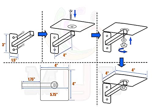 Image of Audiovan Shelf Speaker Wall Mount, Speaker Stand, Speaker Wall Mount (4 x 4 Inches) 4 Pcs Pack