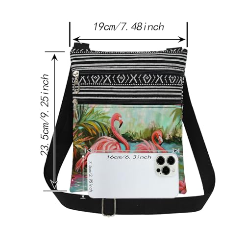 Tropical Flamingo Adjustable Shoulder Strap Crossbody Bag Pink Flamingo with Plant Messenger Bag Stylish Travel Crossbody Purse Birthday Gift for Animal Lover2