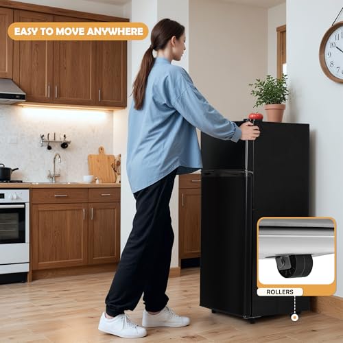 4.4 Cu.Ft Mini Fridge with Freezer, Small Refrigerator with 2 Doors for Kitchen, Dorm, Office and Bedroom, Mini Fridge with Adjustable Shelves (Black)