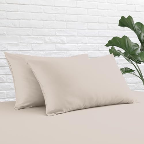 Standard Pillow Protector Set of 2, 100% Egyptian Cotton Cases With Zipper, 400 Thread Count Sateen Weave, Light Beige, Standard Size Covers for Home/Hotel