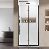Bifold Shower Door,30 inch W x 72 inch H Glass Door with 1/4' Clear Tempered Glass,Hinged Frameless Folding Glass Door,Reversible Installation,Pivot Swing Shower Door with Black Stainless Steel Handle